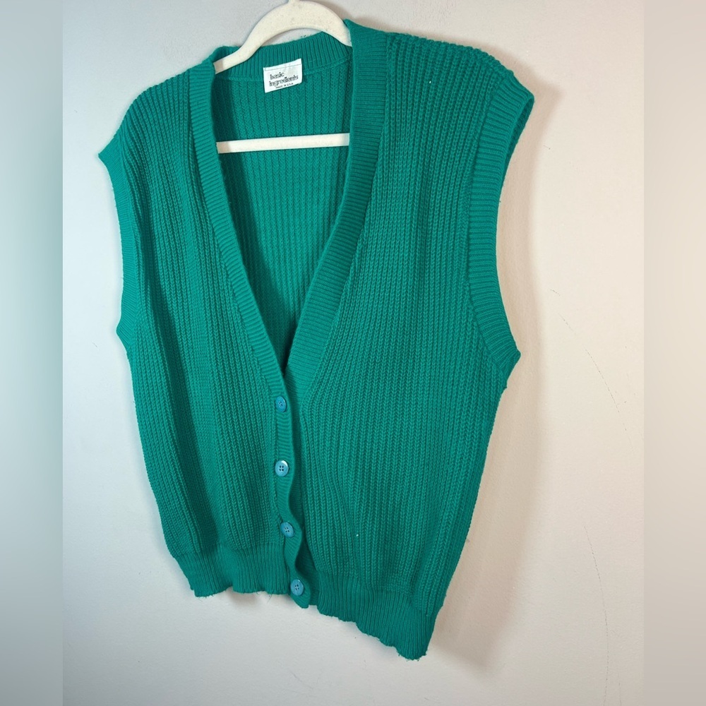 Basic Ingredients Bright Green Button Front Sweat… - image 3